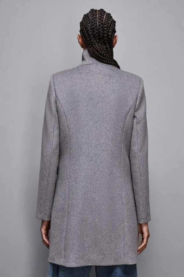 Patrizia Pepe Outerwear Essential High Necked Cloth Coat Grey 8211 Women