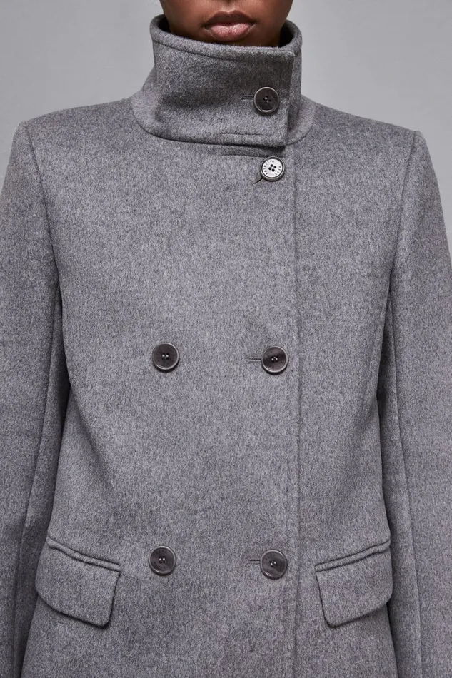 Patrizia Pepe Outerwear Essential High Necked Cloth Coat Grey 8211 Women