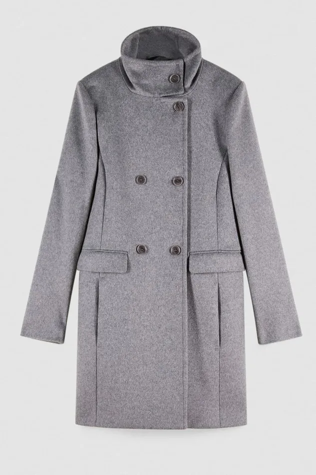 Patrizia Pepe Outerwear Essential High Necked Cloth Coat Grey 8211 Women