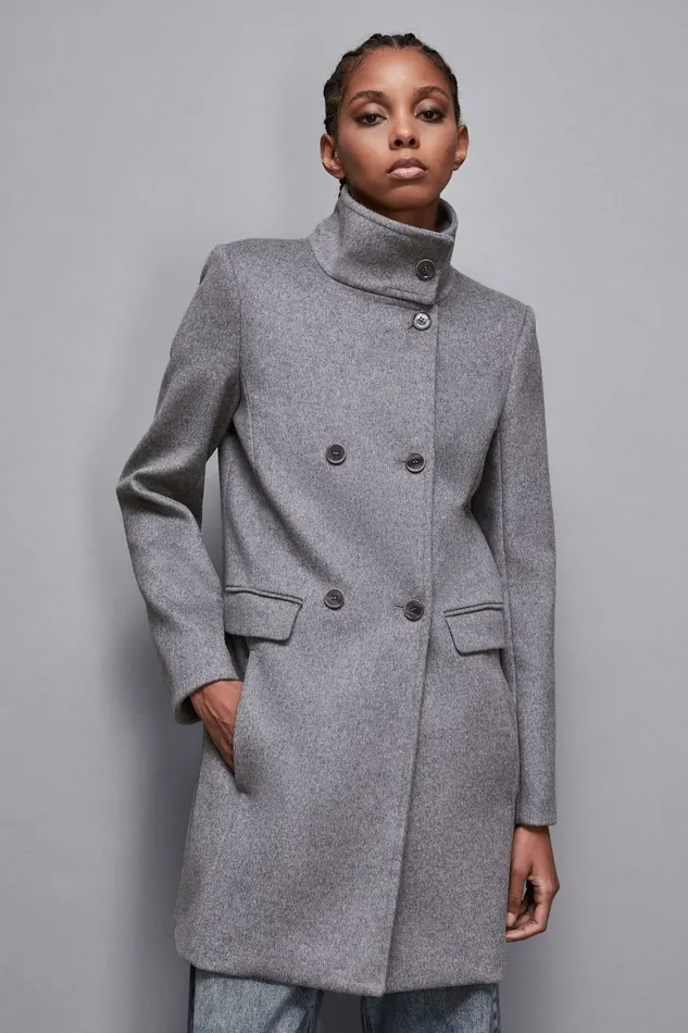 Patrizia Pepe Outerwear Essential High Necked Cloth Coat Grey 8211 Women