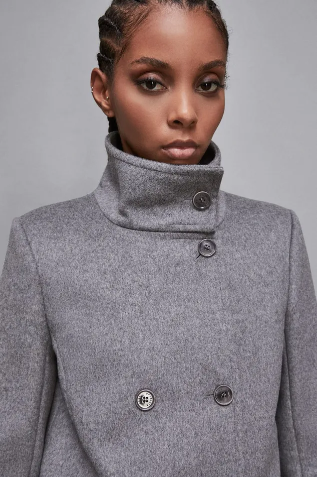 Patrizia Pepe Outerwear Essential High Necked Cloth Coat Grey 8211 Women