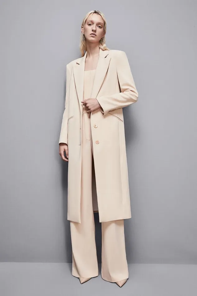 Patrizia Pepe Outerwear Stretch Viscose Long Coat Beige 8211 Women