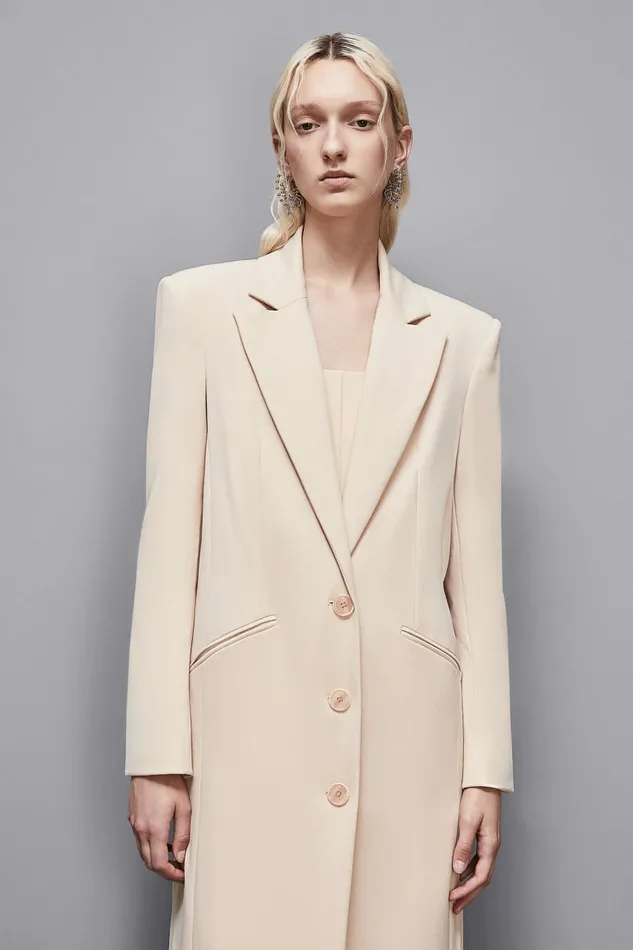 Patrizia Pepe Outerwear Stretch Viscose Long Coat Beige 8211 Women