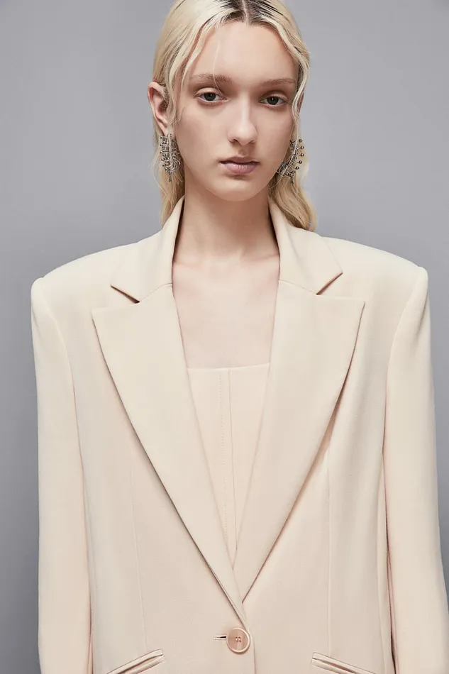 Patrizia Pepe Outerwear Stretch Viscose Long Coat Beige 8211 Women