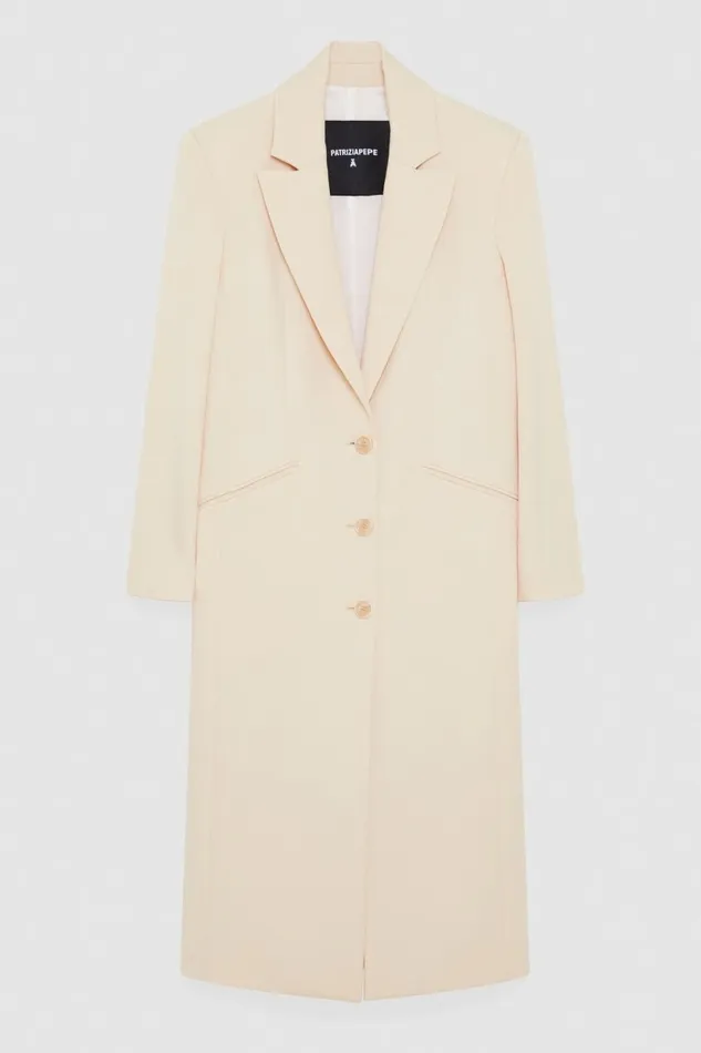 Patrizia Pepe Outerwear Stretch Viscose Long Coat Beige 8211 Women