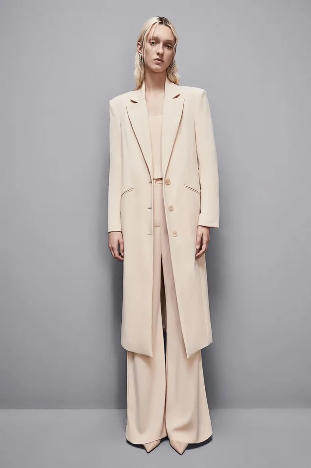 Patrizia Pepe Outerwear Stretch Viscose Long Coat Beige 8211 Women