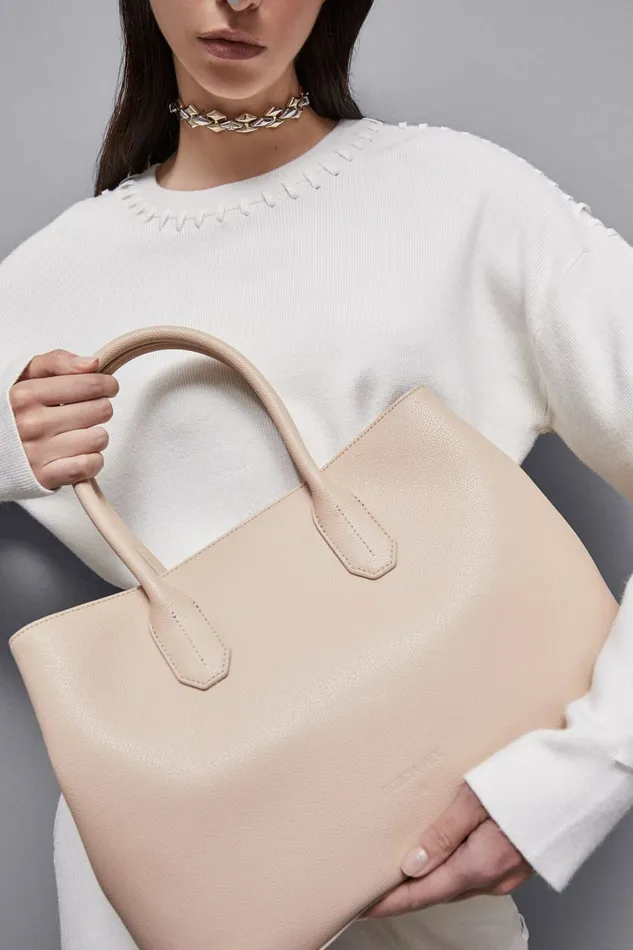 Patrizia Pepe Shoppers Fly Leather Shopping Bag With Shoulder Strap Beige 8211 Women