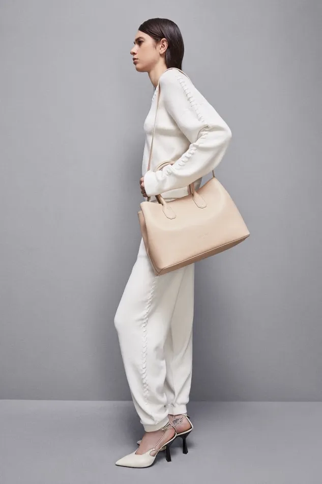 Patrizia Pepe Shoppers Fly Leather Shopping Bag With Shoulder Strap Beige 8211 Women