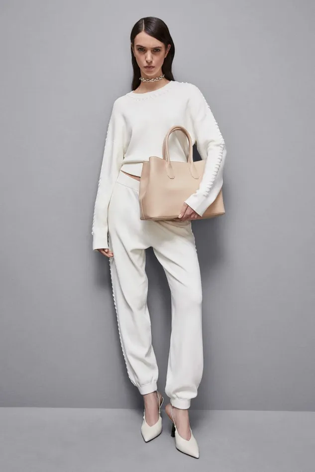 Patrizia Pepe Shoppers Fly Leather Shopping Bag With Shoulder Strap Beige 8211 Women