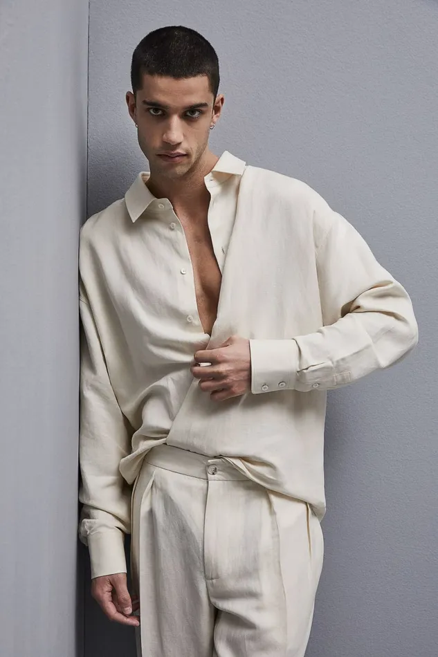 Patrizia Pepe Tops and Shirts Linen And Viscose Oversized Shirt Beige 8211 Men