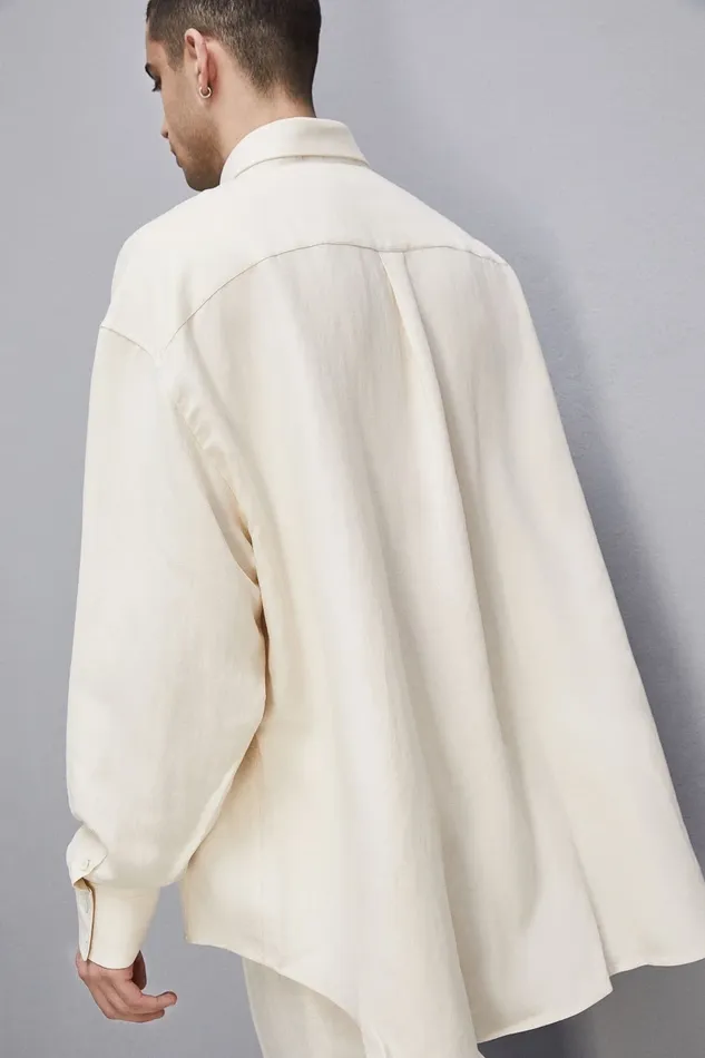 Patrizia Pepe Tops and Shirts Linen And Viscose Oversized Shirt Beige 8211 Men