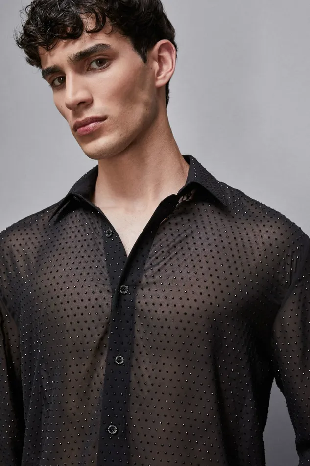 Patrizia Pepe Tops and Shirts Voile Shirt With Rhinestones Black 8211 Men