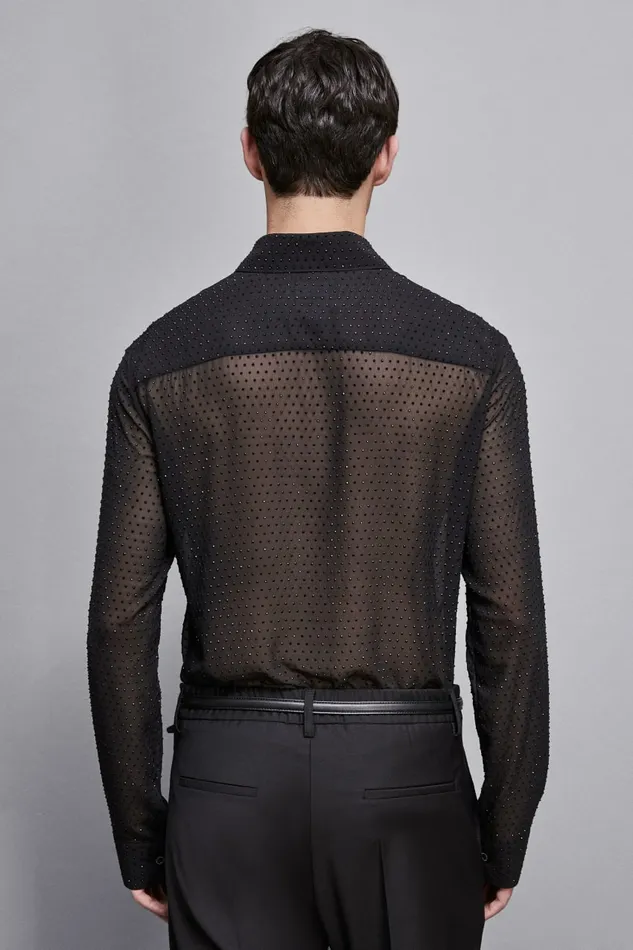 Patrizia Pepe Tops and Shirts Voile Shirt With Rhinestones Black 8211 Men