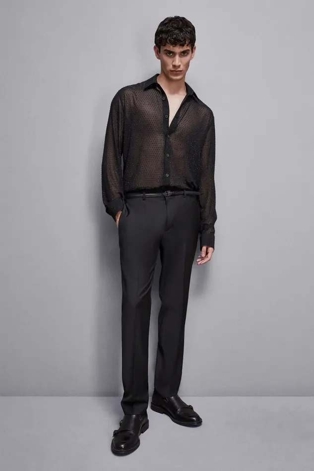 Patrizia Pepe Tops and Shirts Voile Shirt With Rhinestones Black 8211 Men