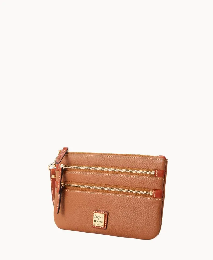 Pebble Grain Triple Zip Wristlet Caramel ManWoman Dooney and Bourke Wallets Pebble Grain Triple Zip Wristlet Caramel ManWoman Dooney and Bourke Wallets