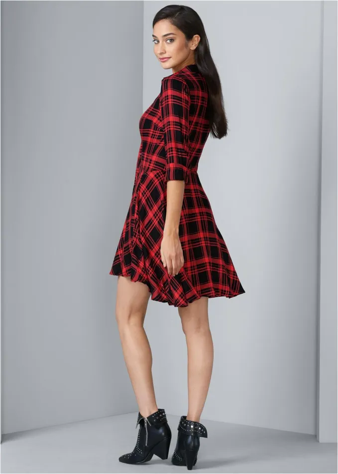 PLAID HIGH LOW DRESS Red Multi Women VENUS Sundresses