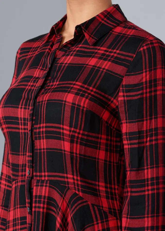 PLAID HIGH LOW DRESS Red Multi Women VENUS Sundresses