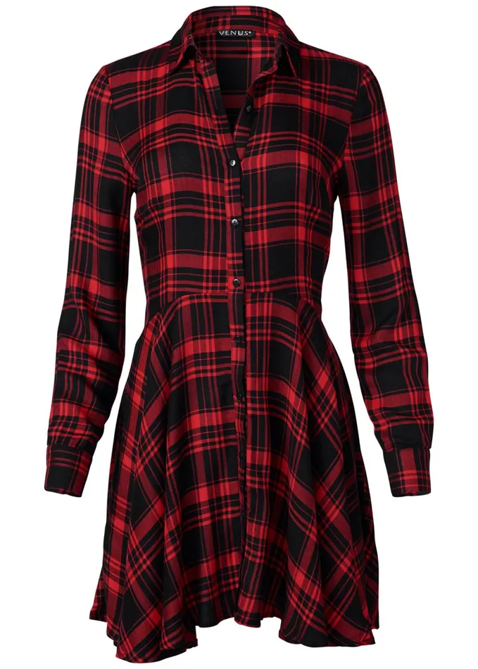 PLAID HIGH LOW DRESS Red Multi Women VENUS Sundresses