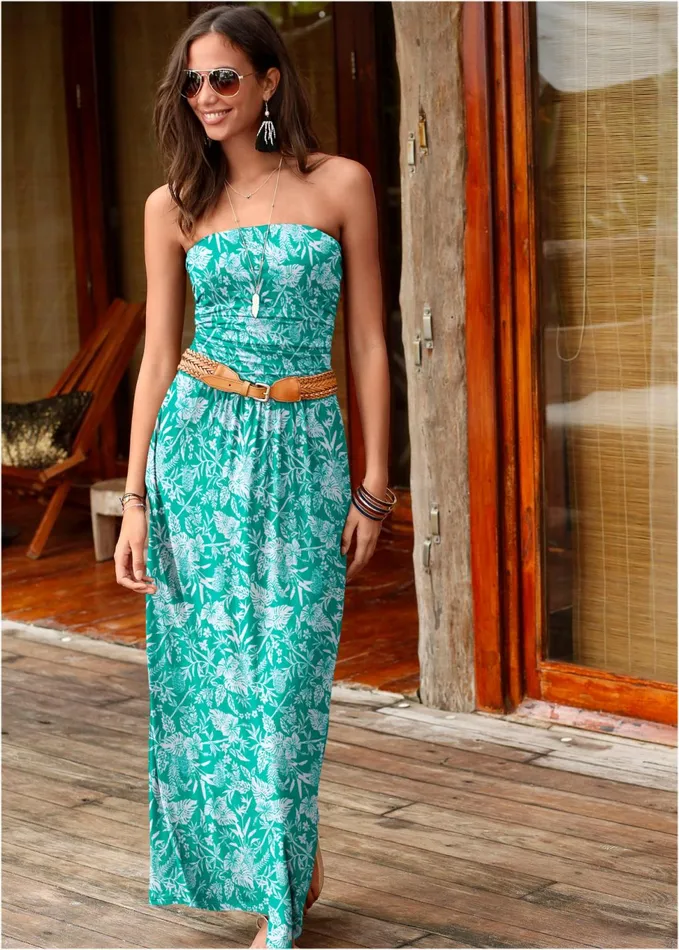PRINTED MAXI DRESS Turquoise and White Women VENUS Sundresses