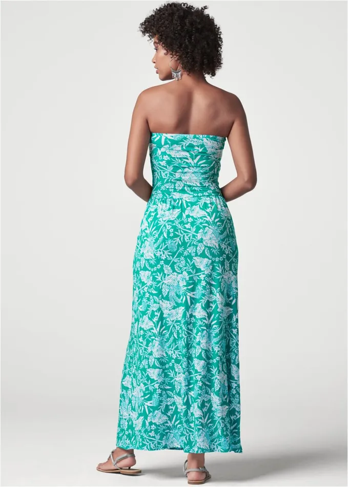 PRINTED MAXI DRESS Turquoise and White Women VENUS Sundresses