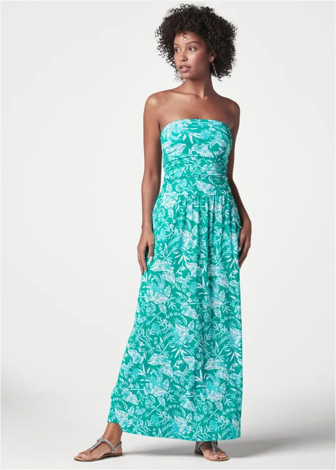 PRINTED MAXI DRESS Turquoise and White Women VENUS Sundresses