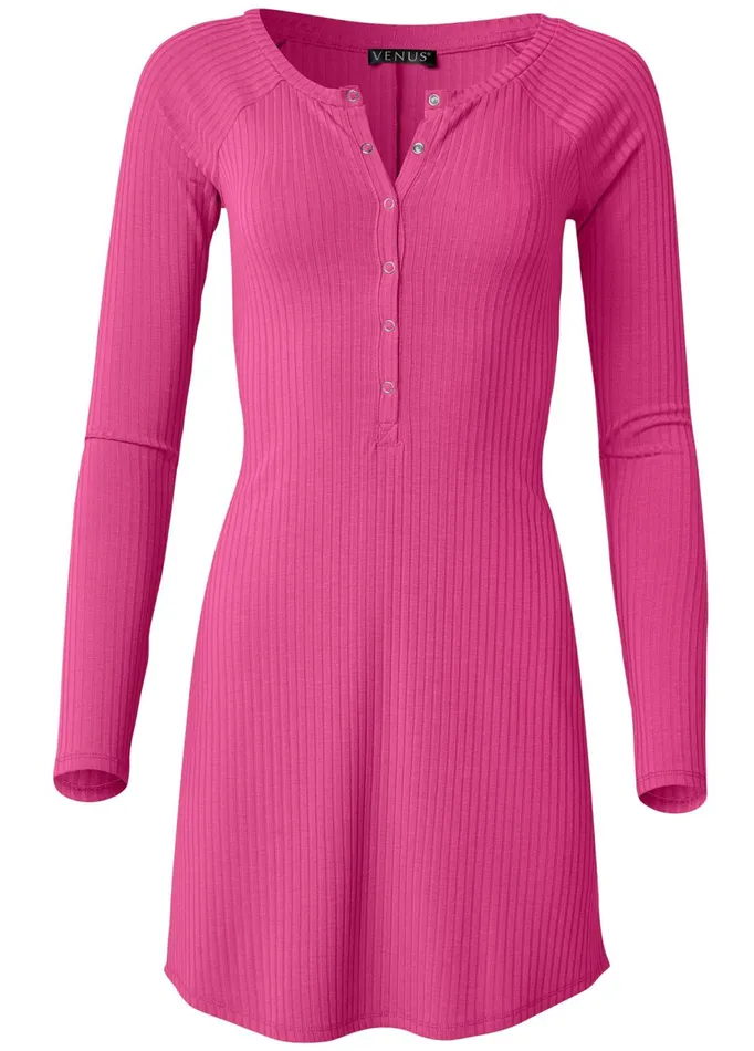 RIBBED HENLEY DRESS Fuchsia Women VENUS Casual Dresses