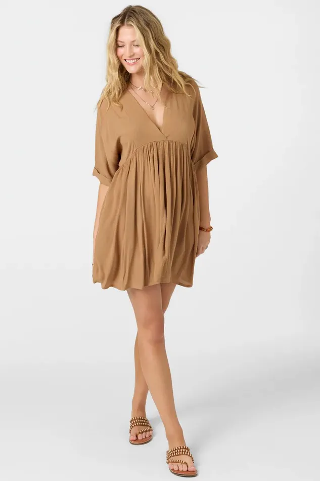 ROSEMARY SOLID SHORT SLEEVE DRESS Tobacc Brw Women O039NEILL Collections