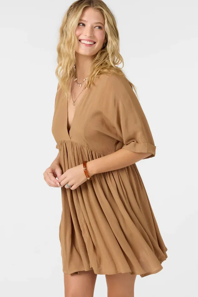 ROSEMARY SOLID SHORT SLEEVE DRESS Tobacc Brw Women O039NEILL Collections