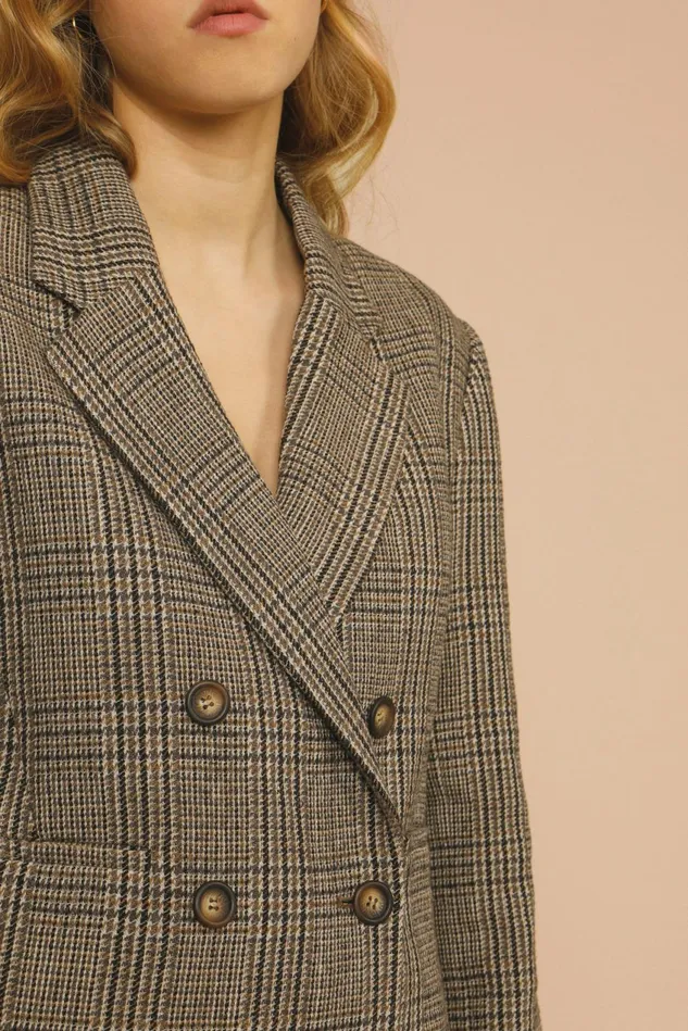 Rouje ALBERT Jacket Carreaux Beige Women Coats and Jackets