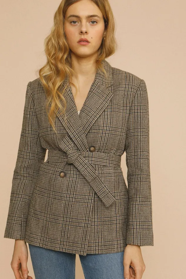 Rouje ALBERT Jacket Carreaux Beige Women Coats and Jackets