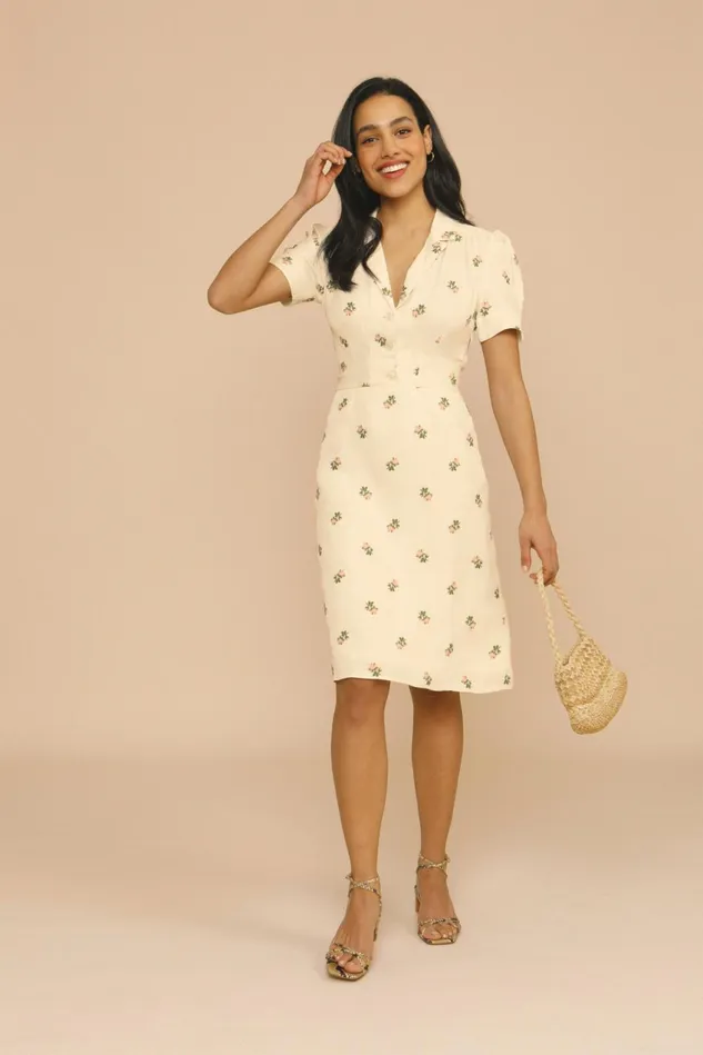 Rouje ANAIS Dress Fiorita Ecru Women Dresses