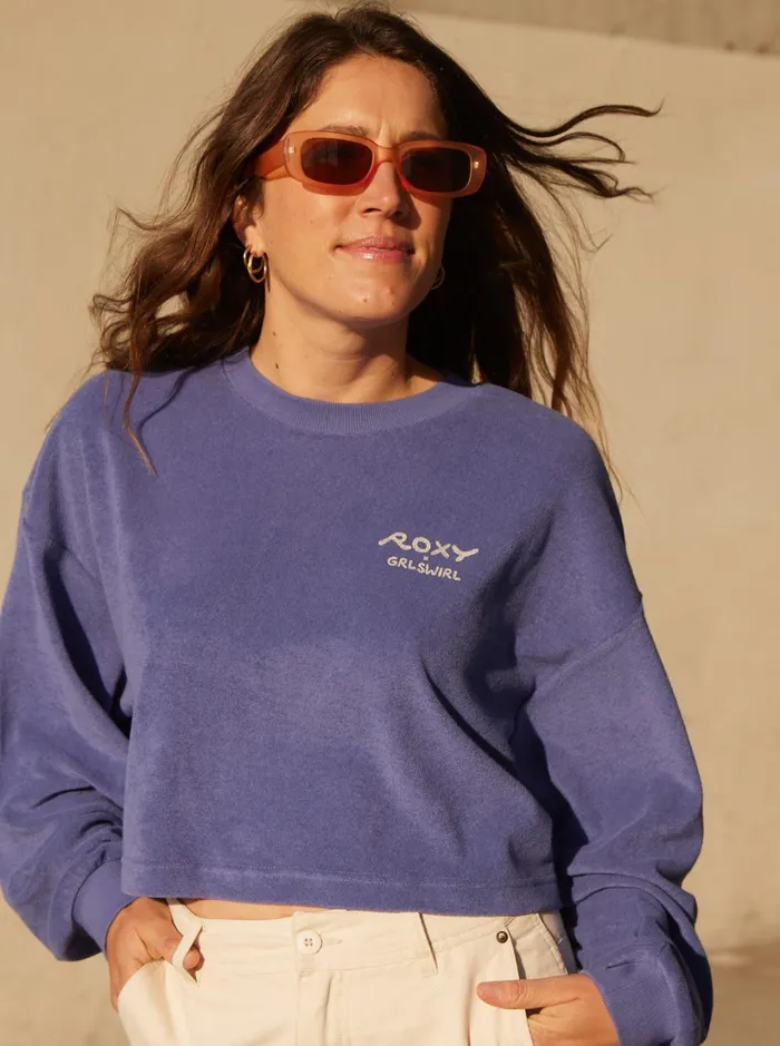 Roxy Fleece and Hoodies Roxy X Grl Swirl Cropped Sweatshirt Marlin 8211 Women
