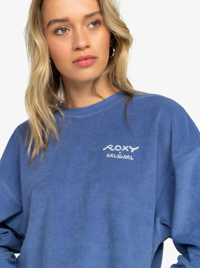 Roxy Fleece and Hoodies Roxy X Grl Swirl Cropped Sweatshirt Marlin 8211 Women