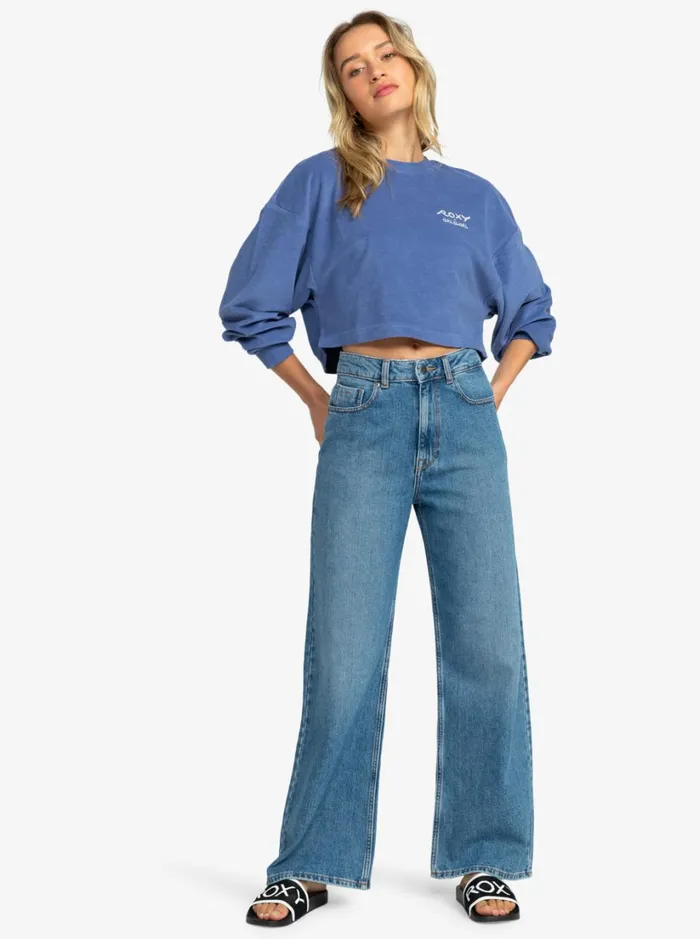 Roxy Fleece and Hoodies Roxy X Grl Swirl Cropped Sweatshirt Marlin 8211 Women