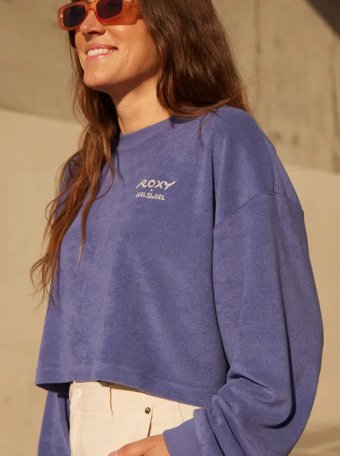 Roxy Fleece and Hoodies Roxy X Grl Swirl Cropped Sweatshirt Marlin 8211 Women