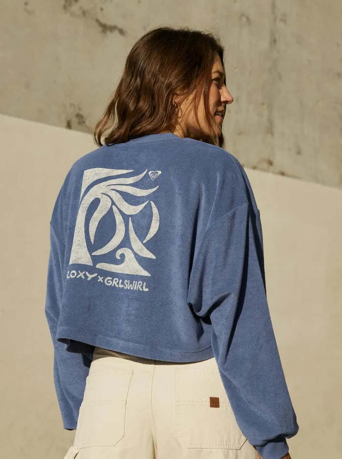 Roxy Fleece and Hoodies Roxy X Grl Swirl Cropped Sweatshirt Marlin 8211 Women