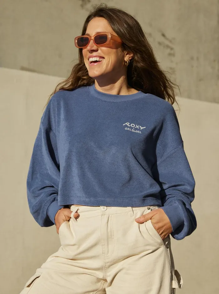 Roxy Fleece and Hoodies Roxy X Grl Swirl Cropped Sweatshirt Marlin 8211 Women