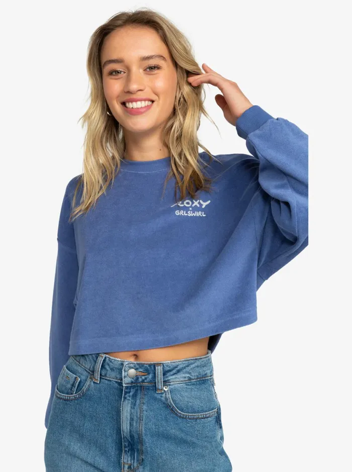 Roxy Fleece and Hoodies Roxy X Grl Swirl Cropped Sweatshirt Marlin 8211 Women