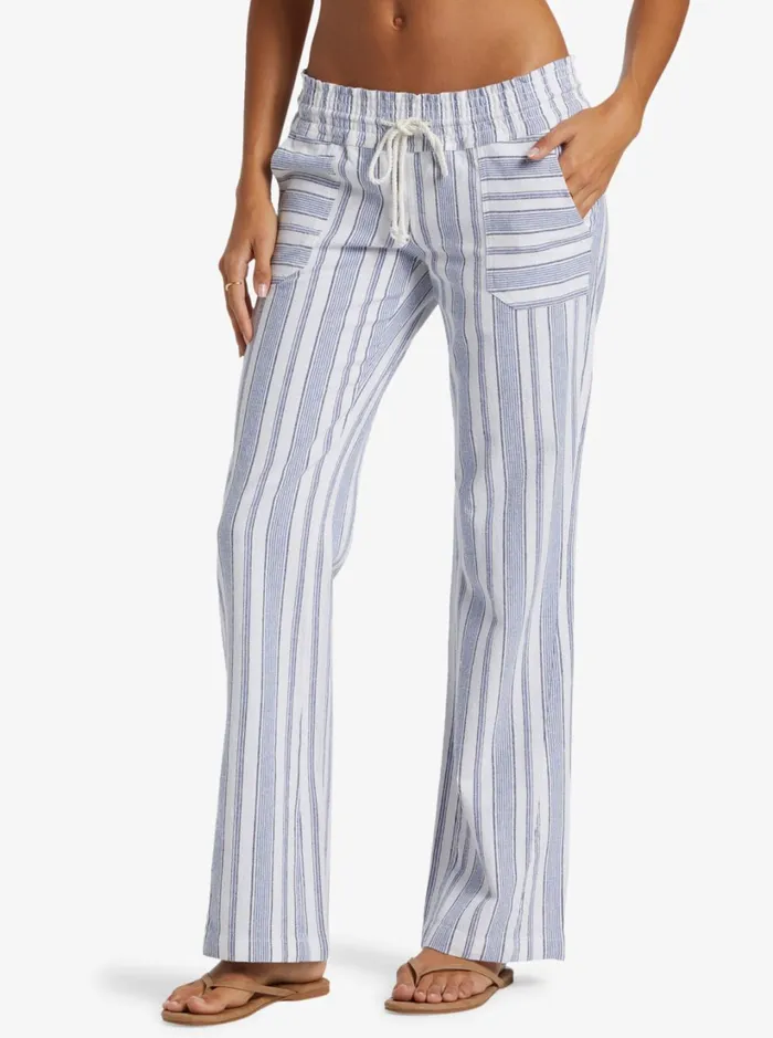 Roxy Pants and Jeans Oceanside Flared Pants Mood Indigo Beachside Stripe 8211 Women
