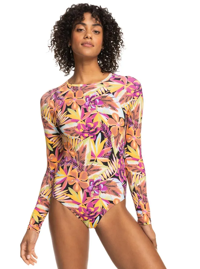 Roxy Rashguards Fashion Long Sleeve OnePiece Swimsuit Anthracite Hot Tropics Swim Ax 8211 Women