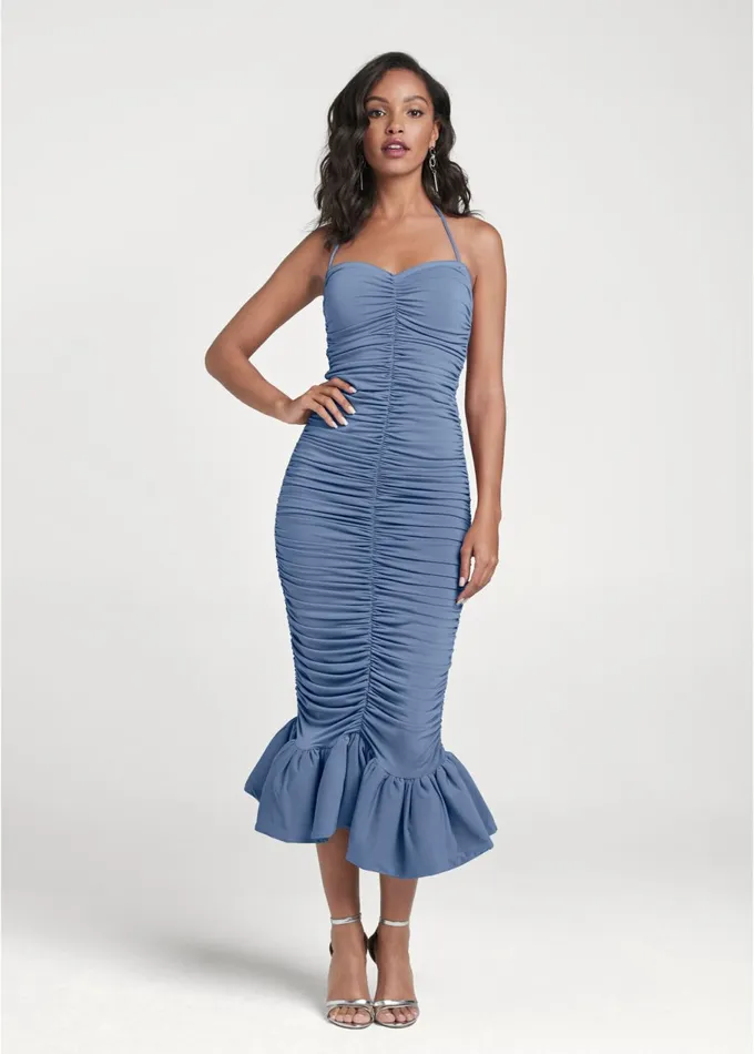 RUCHED BODYCON DRESS Blue Women VENUS Midi Dresses