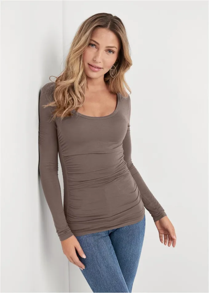 RUCHED DETAIL TOP Brown Women VENUS Casual Tops