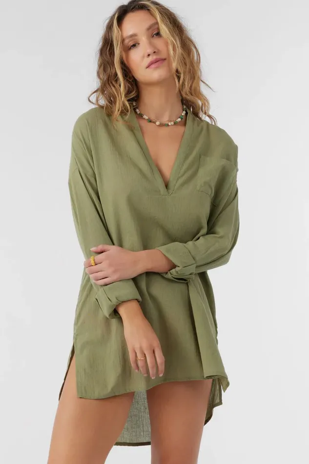 SALTWATER SOLIDS BELIZIN COVERUP TUNIC Oil Green Women O039NEILL Sale