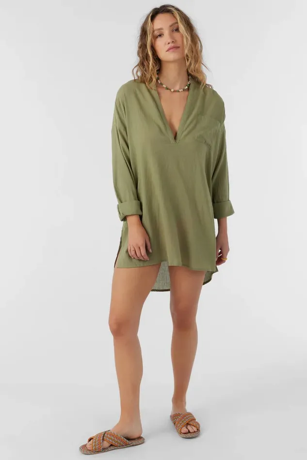 SALTWATER SOLIDS BELIZIN COVERUP TUNIC Oil Green Women O039NEILL Sale