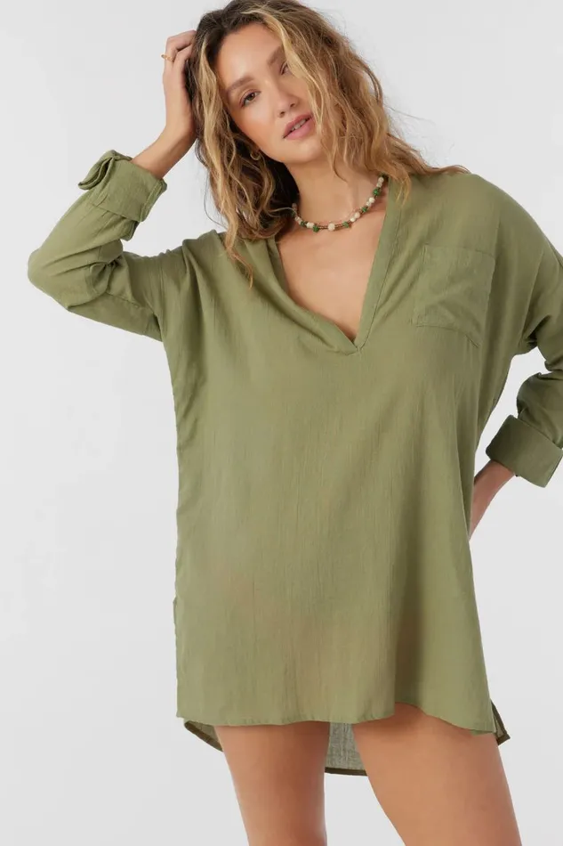 SALTWATER SOLIDS BELIZIN COVERUP TUNIC Oil Green Women O039NEILL Sale