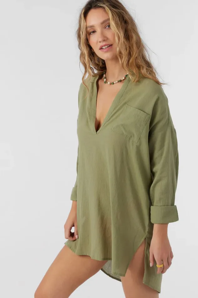 SALTWATER SOLIDS BELIZIN COVERUP TUNIC Oil Green Women O039NEILL Sale