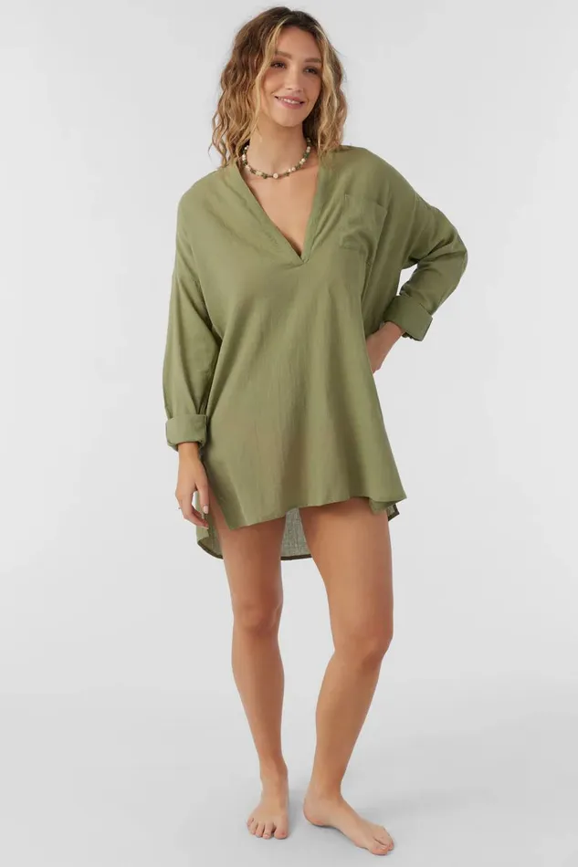 SALTWATER SOLIDS BELIZIN COVERUP TUNIC Oil Green Women O039NEILL Sale