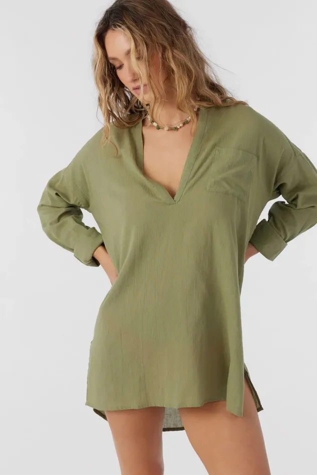 SALTWATER SOLIDS BELIZIN COVERUP TUNIC Oil Green Women O039NEILL Sale
