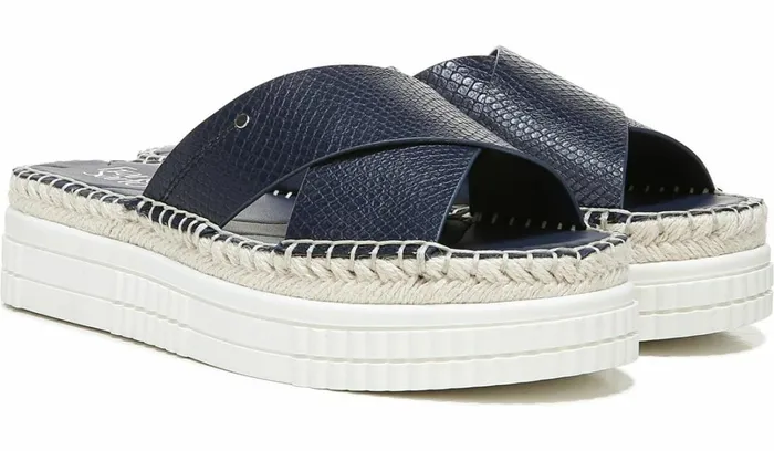 Sandals Women Franco Sarto Franco Barb Platform Slide Sandal French Navy Faux Leather