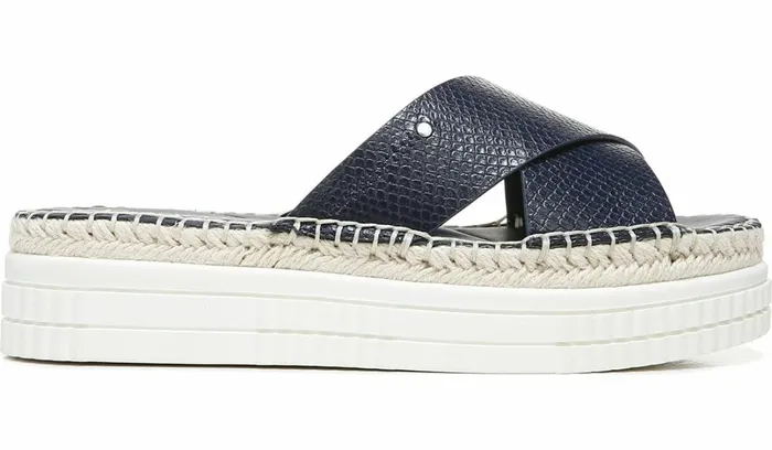 Sandals Women Franco Sarto Franco Barb Platform Slide Sandal French Navy Faux Leather